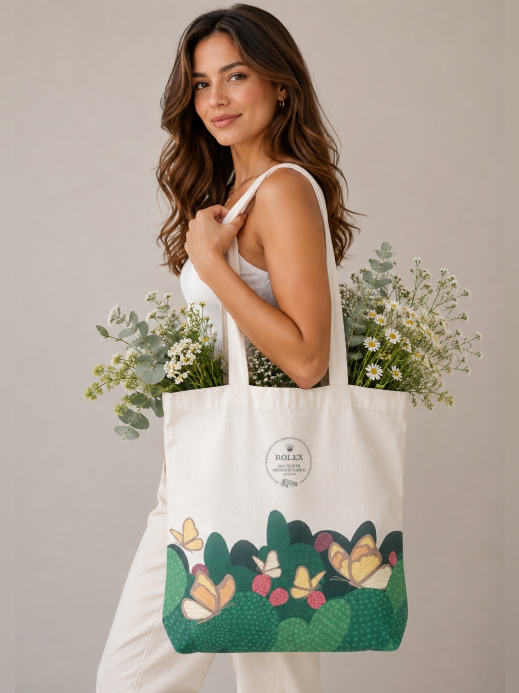 Rolex Watches  Wonders 2024 Exclusive Canvas Tote Butterfly Garden Print